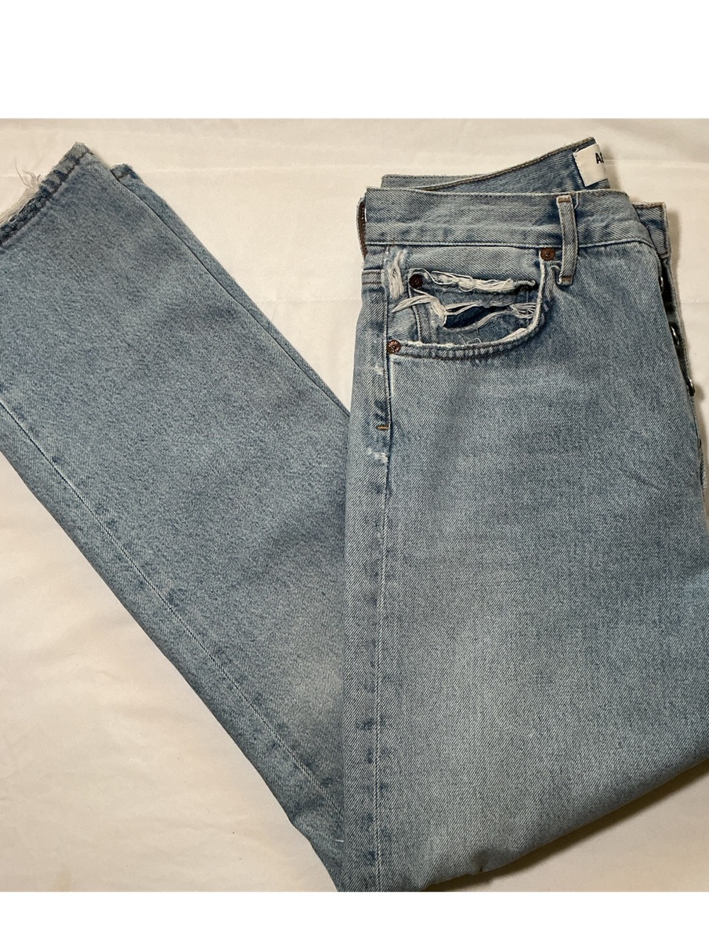 Agolde Women’s 90s Jeans 26 High Rise Distressed Organic Cotton L Wash - Picture 3 of 14